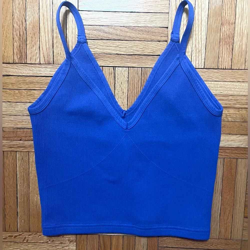 Free People Movement Happiness Runs V Neck Tank Top in Denim Blue Size XL NWOT